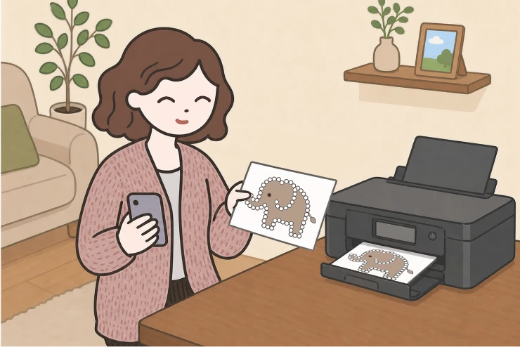 自宅のプリンターで台紙を印刷している様子